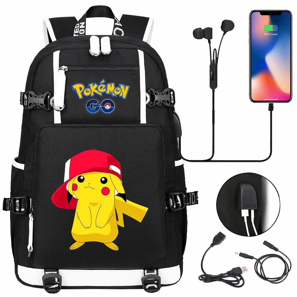 New Pikachu Prints USB Teenagers Schoolbags Women Men Laptop Travel Backpack Girl Boys Kids School Book Bags