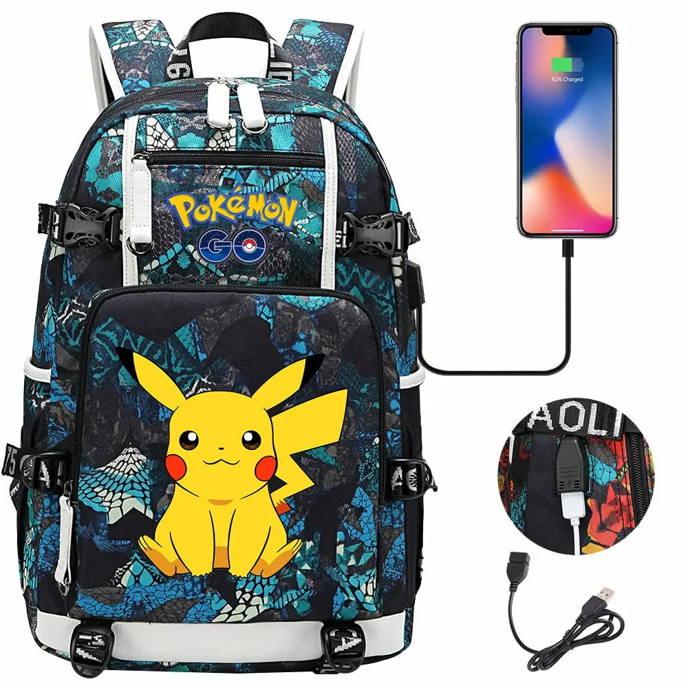 New Pikachu Prints USB Teenagers Schoolbags Women Men Laptop Travel Backpack Girl Boys Kids School Book Bags
