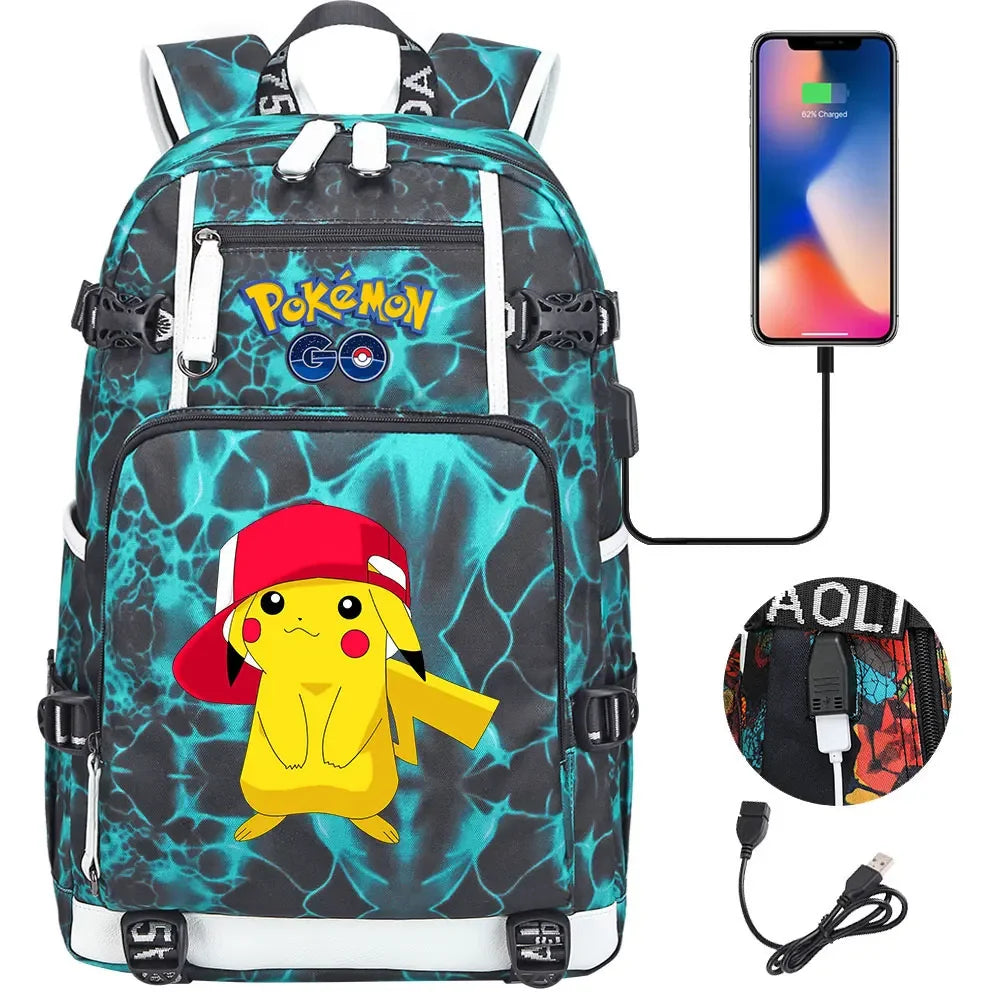 New Pikachu Prints USB Teenagers Schoolbags Women Men Laptop Travel Backpack Girl Boys Kids School Book Bags
