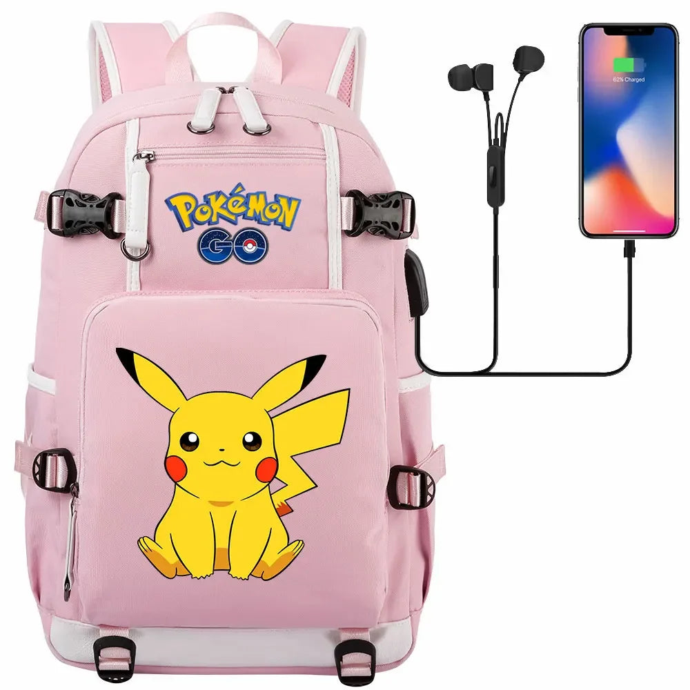 New Pikachu Prints USB Teenagers Schoolbags Women Men Laptop Travel Backpack Girl Boys Kids School Book Bags