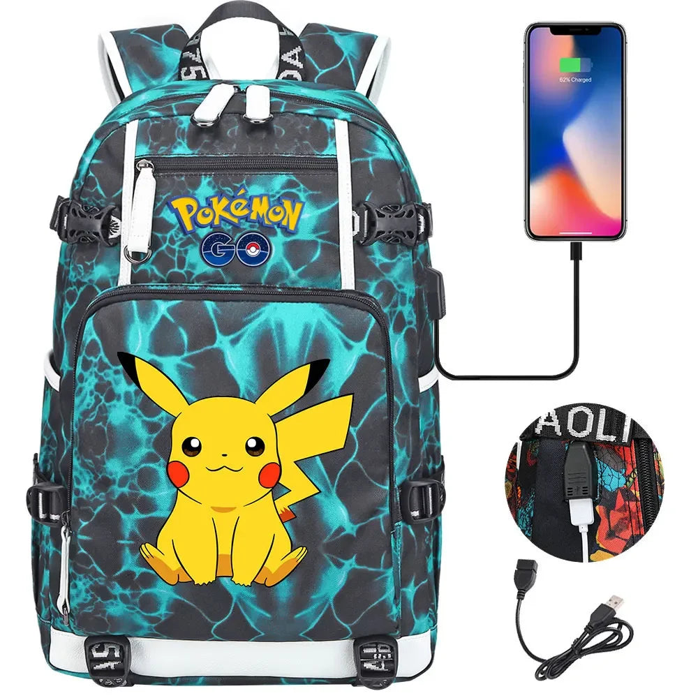 New Pikachu Prints USB Teenagers Schoolbags Women Men Laptop Travel Backpack Girl Boys Kids School Book Bags