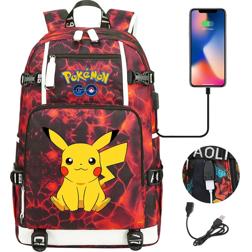 New Pikachu Prints USB Teenagers Schoolbags Women Men Laptop Travel Backpack Girl Boys Kids School Book Bags