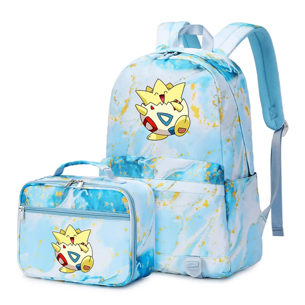 New Pokemon Charizard Psyduck 2Pcs Boys Girls Kids School Book Bags Travel Women Backpack Lunch Bag for Student Teenagers Sets
