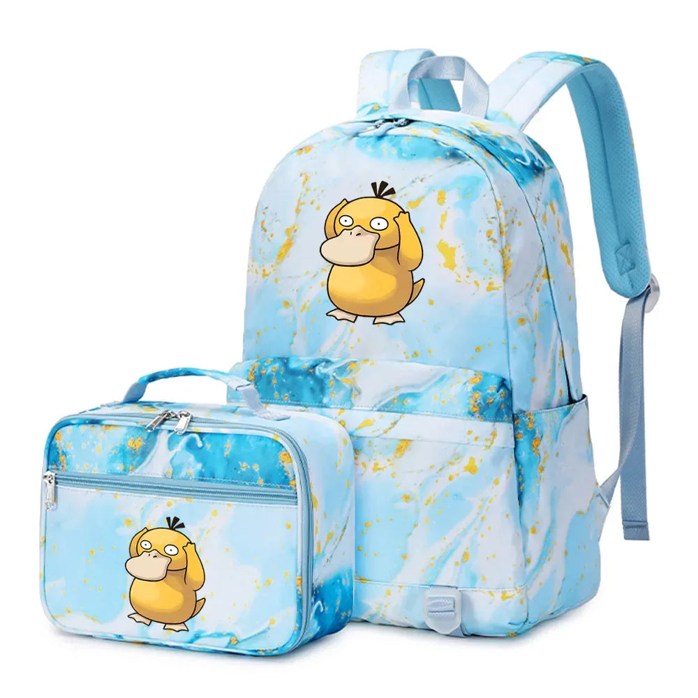 New Pokemon Charizard Psyduck 2Pcs Boys Girls Kids School Book Bags Travel Women Backpack Lunch Bag for Student Teenagers Sets