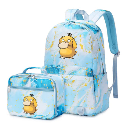 New Pokemon Charizard Psyduck 2Pcs Boys Girls Kids School Book Bags Travel Women Backpack Lunch Bag for Student Teenagers Sets