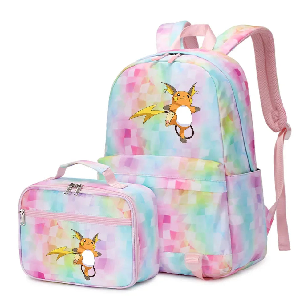 New Pokemon Charizard Psyduck 2Pcs Boys Girls Kids School Book Bags Travel Women Backpack Lunch Bag for Student Teenagers Sets