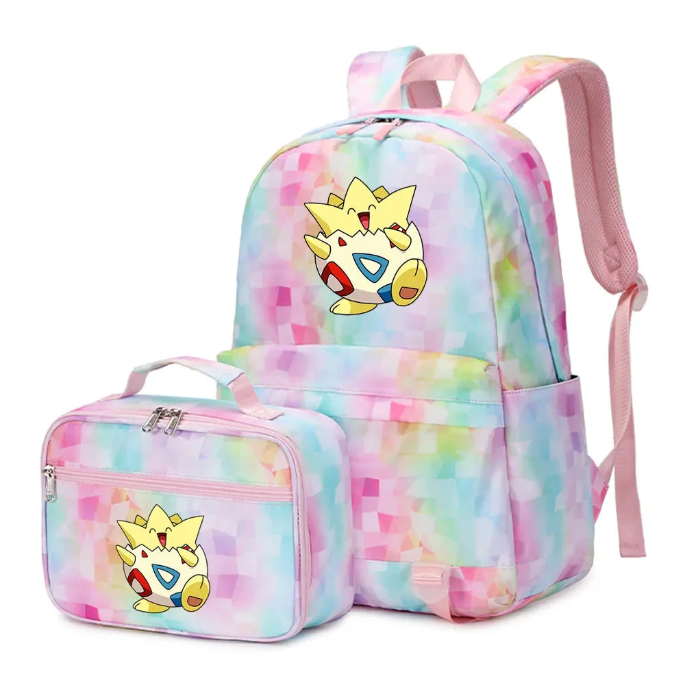 New Pokemon Charizard Psyduck 2Pcs Boys Girls Kids School Book Bags Travel Women Backpack Lunch Bag for Student Teenagers Sets