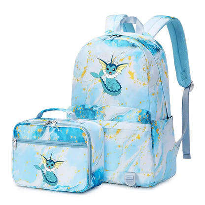 New Pokemon Charizard Psyduck 2Pcs Boys Girls Kids School Book Bags Travel Women Backpack Lunch Bag for Student Teenagers Sets
