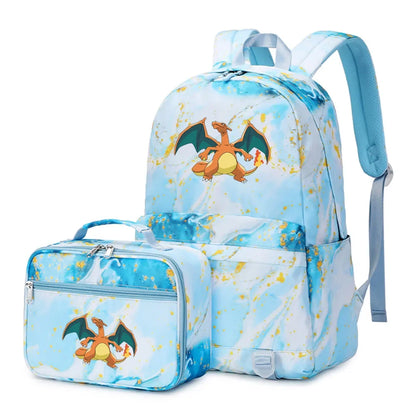 New Pokemon Charizard Psyduck 2Pcs Boys Girls Kids School Book Bags Travel Women Backpack Lunch Bag for Student Teenagers Sets