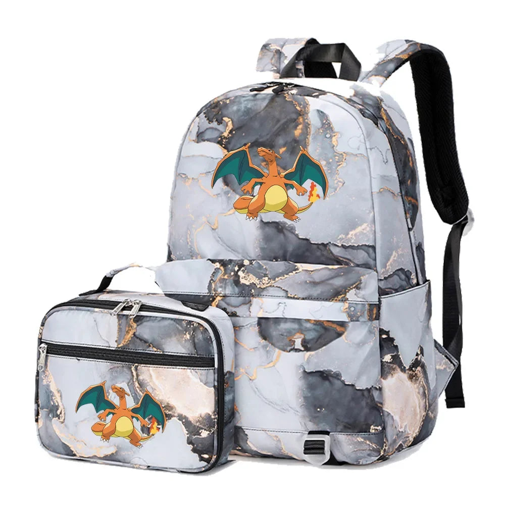 New Pokemon Charizard Psyduck 2Pcs Boys Girls Kids School Book Bags Travel Women Backpack Lunch Bag for Student Teenagers Sets