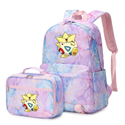 New Pokemon Charizard Psyduck 2Pcs Boys Girls Kids School Book Bags Travel Women Backpack Lunch Bag for Student Teenagers Sets