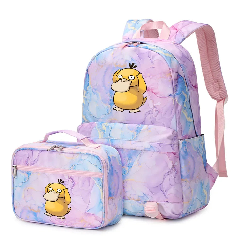 New Pokemon Charizard Psyduck 2Pcs Boys Girls Kids School Book Bags Travel Women Backpack Lunch Bag for Student Teenagers Sets