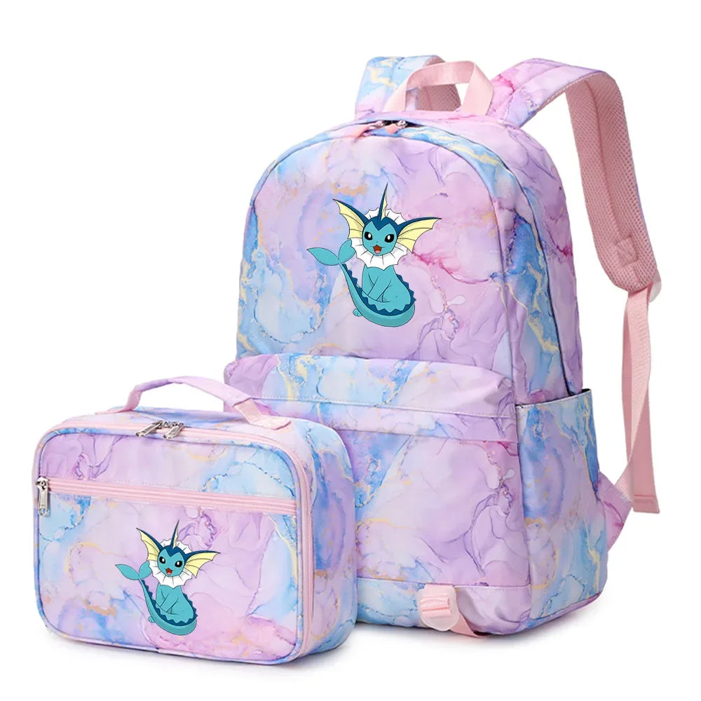 New Pokemon Charizard Psyduck 2Pcs Boys Girls Kids School Book Bags Travel Women Backpack Lunch Bag for Student Teenagers Sets
