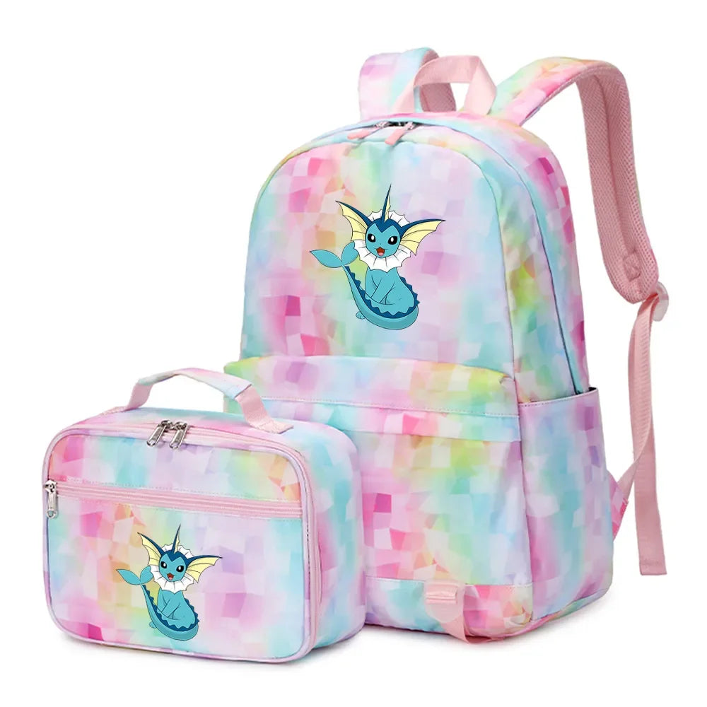 New Pokemon Charizard Psyduck 2Pcs Boys Girls Kids School Book Bags Travel Women Backpack Lunch Bag for Student Teenagers Sets