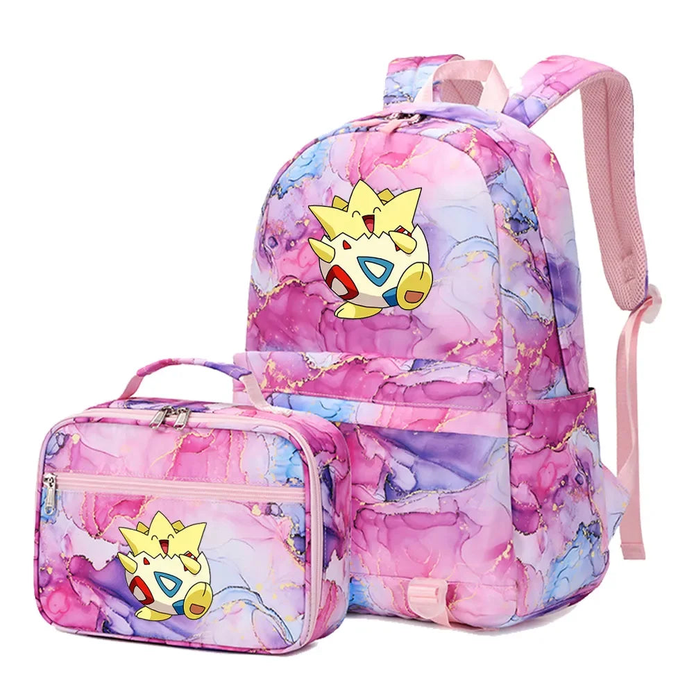New Pokemon Charizard Psyduck 2Pcs Boys Girls Kids School Book Bags Travel Women Backpack Lunch Bag for Student Teenagers Sets