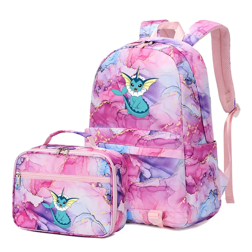 New Pokemon Charizard Psyduck 2Pcs Boys Girls Kids School Book Bags Travel Women Backpack Lunch Bag for Student Teenagers Sets