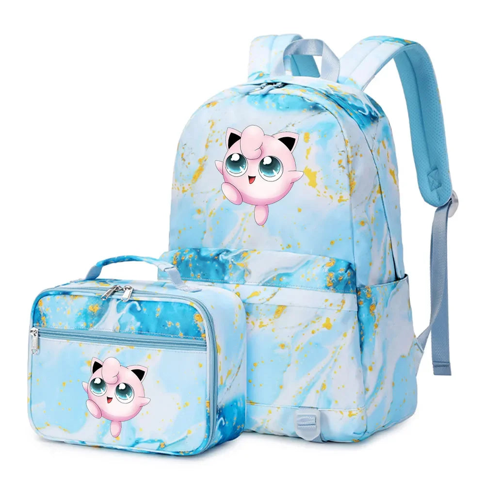 New Pokemon Charizard Psyduck 2Pcs Boys Girls Kids School Book Bags Travel Women Backpack Lunch Bag for Student Teenagers Sets