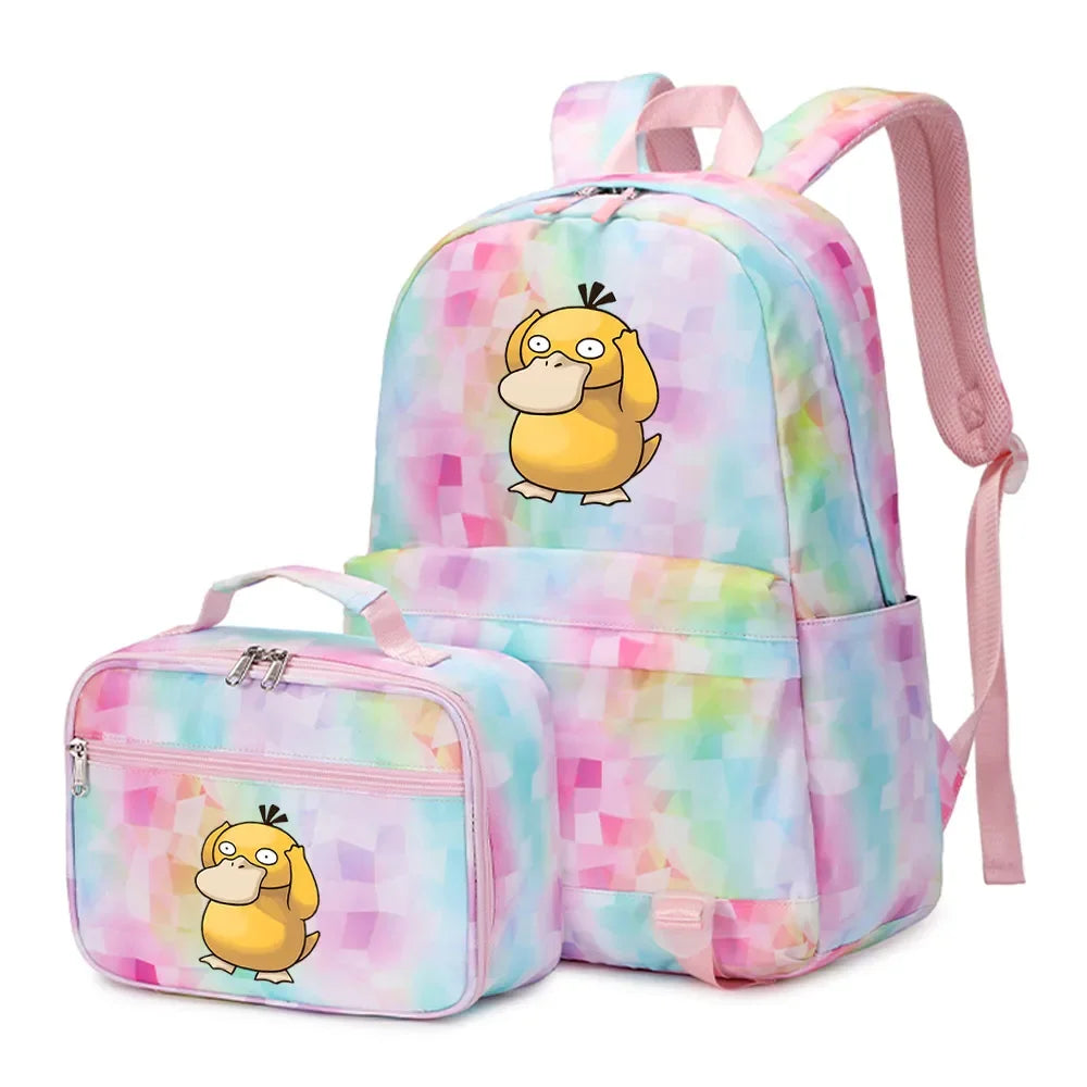 New Pokemon Charizard Psyduck 2Pcs Boys Girls Kids School Book Bags Travel Women Backpack Lunch Bag for Student Teenagers Sets