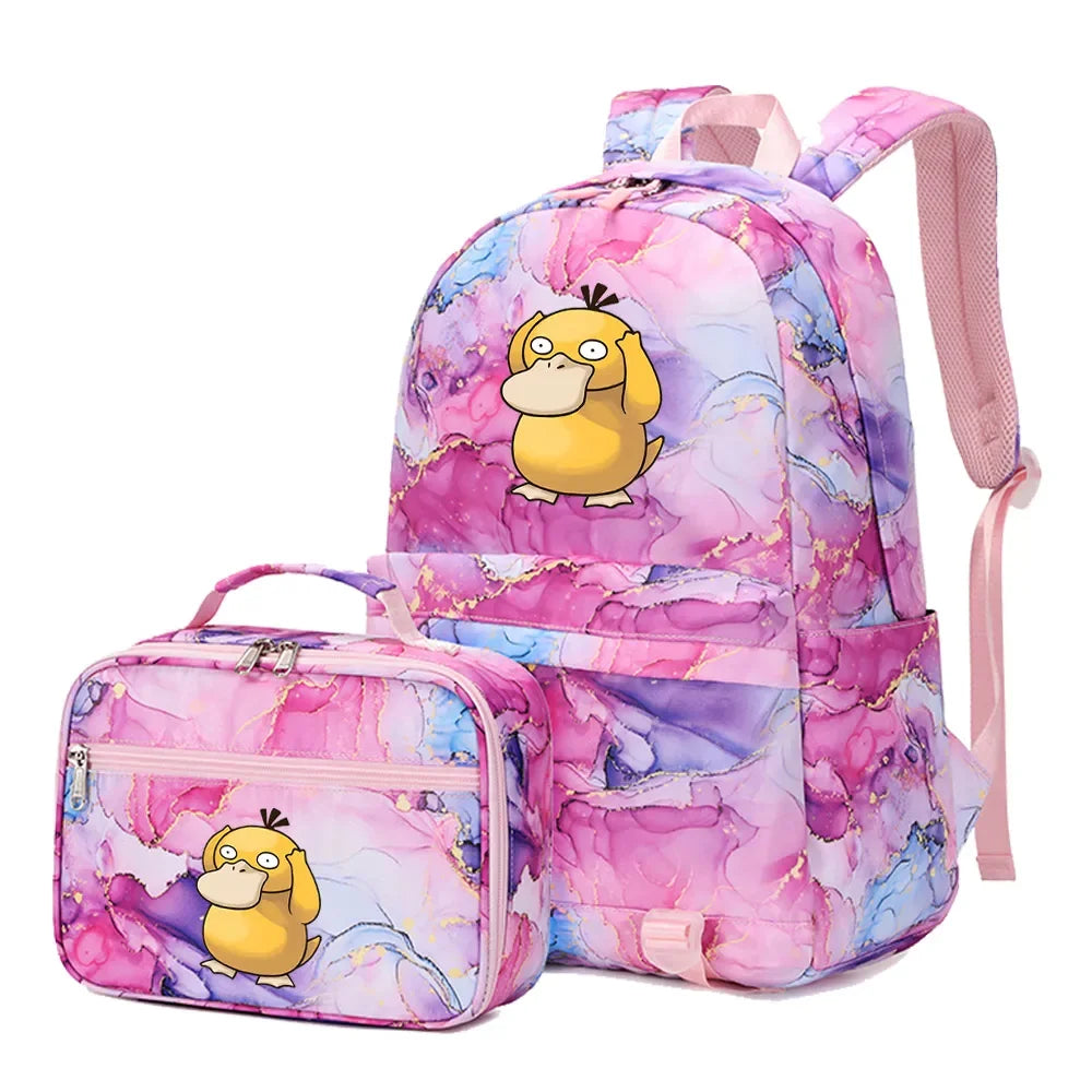 New Pokemon Charizard Psyduck 2Pcs Boys Girls Kids School Book Bags Travel Women Backpack Lunch Bag for Student Teenagers Sets