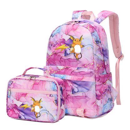 New Pokemon Charizard Psyduck 2Pcs Boys Girls Kids School Book Bags Travel Women Backpack Lunch Bag for Student Teenagers Sets