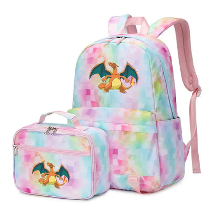 New Pokemon Charizard Psyduck 2Pcs Boys Girls Kids School Book Bags Travel Women Backpack Lunch Bag for Student Teenagers Sets