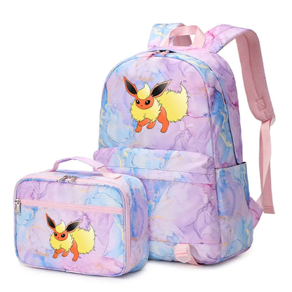 New Pokemon Eevee Sylveon 2Pcs Boys Girls Kids School Book Bags Travel Women Backpack Lunch Bag for Student Teenagers Sets