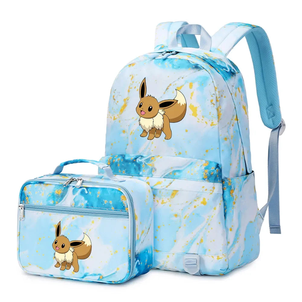 New Pokemon Eevee Sylveon 2Pcs Boys Girls Kids School Book Bags Travel Women Backpack Lunch Bag for Student Teenagers Sets