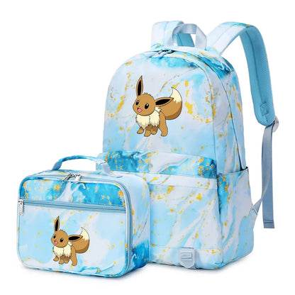 New Pokemon Eevee Sylveon 2Pcs Boys Girls Kids School Book Bags Travel Women Backpack Lunch Bag for Student Teenagers Sets