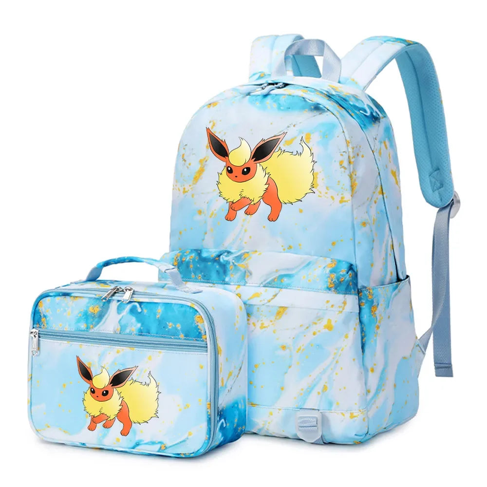New Pokemon Eevee Sylveon 2Pcs Boys Girls Kids School Book Bags Travel Women Backpack Lunch Bag for Student Teenagers Sets
