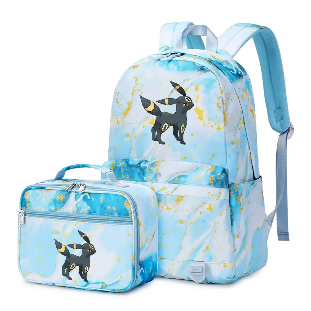 New Pokemon Eevee Sylveon 2Pcs Boys Girls Kids School Book Bags Travel Women Backpack Lunch Bag for Student Teenagers Sets
