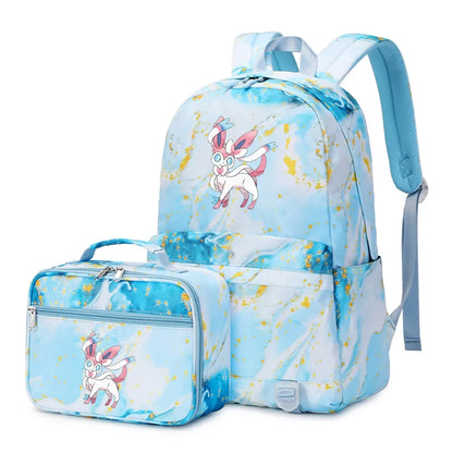 New Pokemon Eevee Sylveon 2Pcs Boys Girls Kids School Book Bags Travel Women Backpack Lunch Bag for Student Teenagers Sets