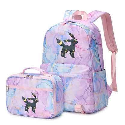 New Pokemon Eevee Sylveon 2Pcs Boys Girls Kids School Book Bags Travel Women Backpack Lunch Bag for Student Teenagers Sets