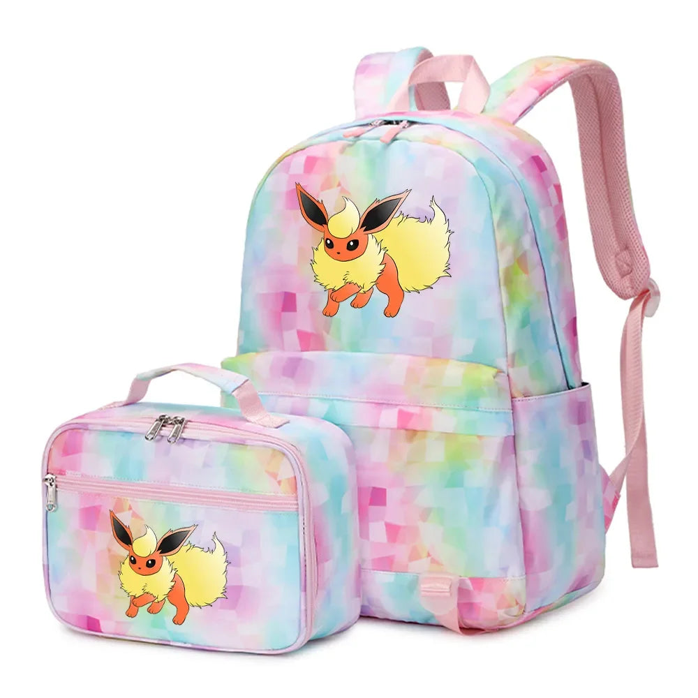 New Pokemon Eevee Sylveon 2Pcs Boys Girls Kids School Book Bags Travel Women Backpack Lunch Bag for Student Teenagers Sets