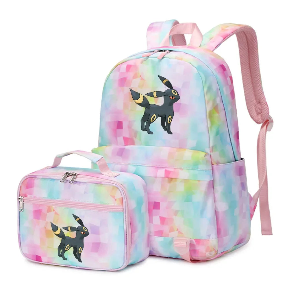 New Pokemon Eevee Sylveon 2Pcs Boys Girls Kids School Book Bags Travel Women Backpack Lunch Bag for Student Teenagers Sets