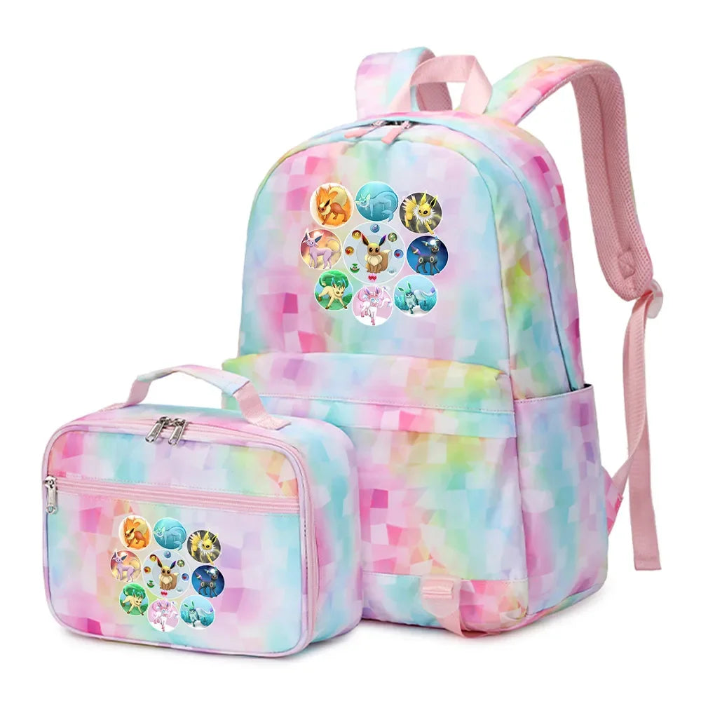 New Pokemon Eevee Sylveon 2Pcs Boys Girls Kids School Book Bags Travel Women Backpack Lunch Bag for Student Teenagers Sets