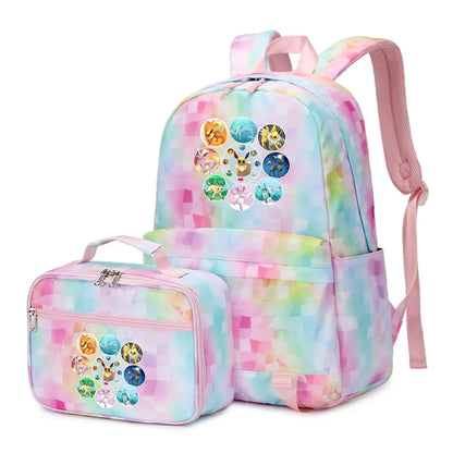 New Pokemon Eevee Sylveon 2Pcs Boys Girls Kids School Book Bags Travel Women Backpack Lunch Bag for Student Teenagers Sets