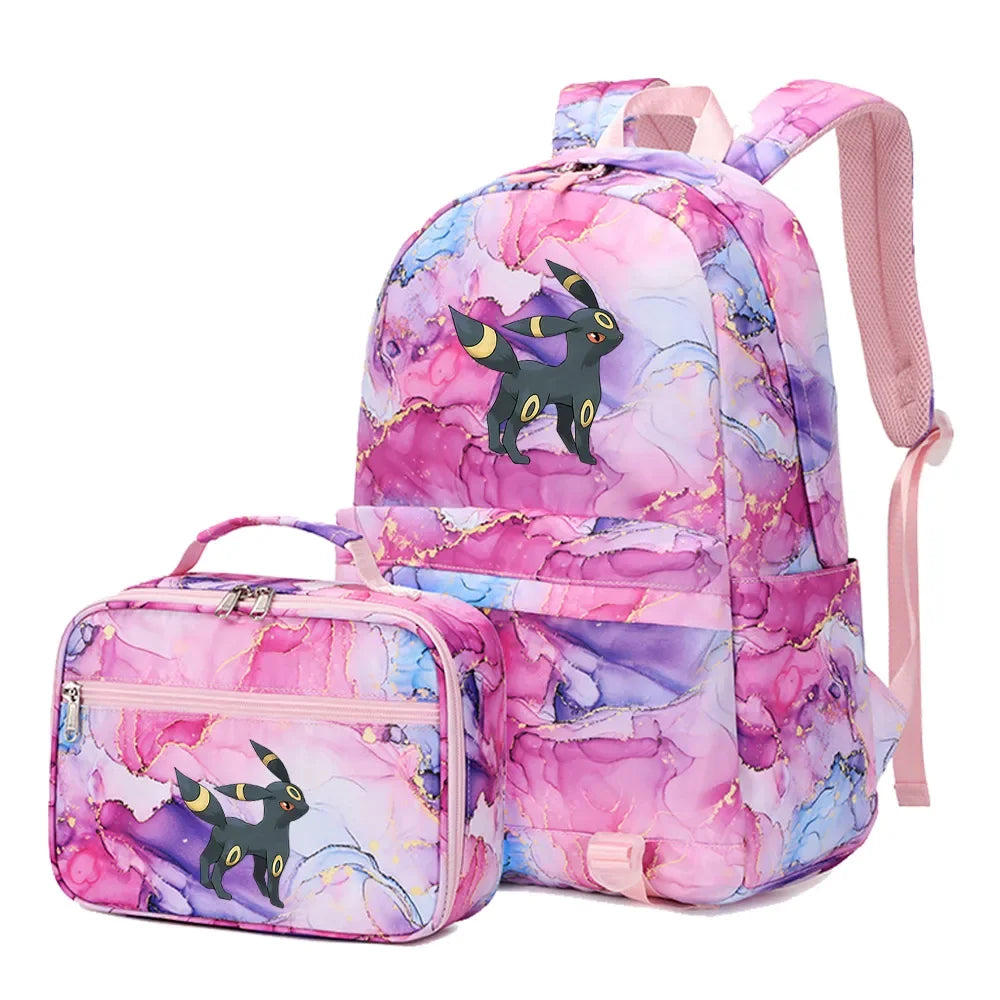 New Pokemon Eevee Sylveon 2Pcs Boys Girls Kids School Book Bags Travel Women Backpack Lunch Bag for Student Teenagers Sets