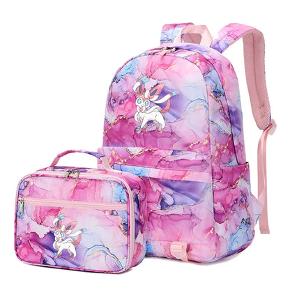New Pokemon Eevee Sylveon 2Pcs Boys Girls Kids School Book Bags Travel Women Backpack Lunch Bag for Student Teenagers Sets
