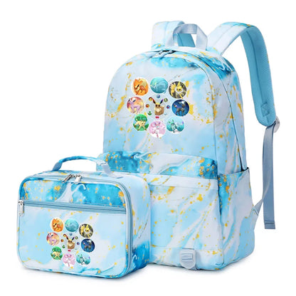 New Pokemon Eevee Sylveon 2Pcs Boys Girls Kids School Book Bags Travel Women Backpack Lunch Bag for Student Teenagers Sets