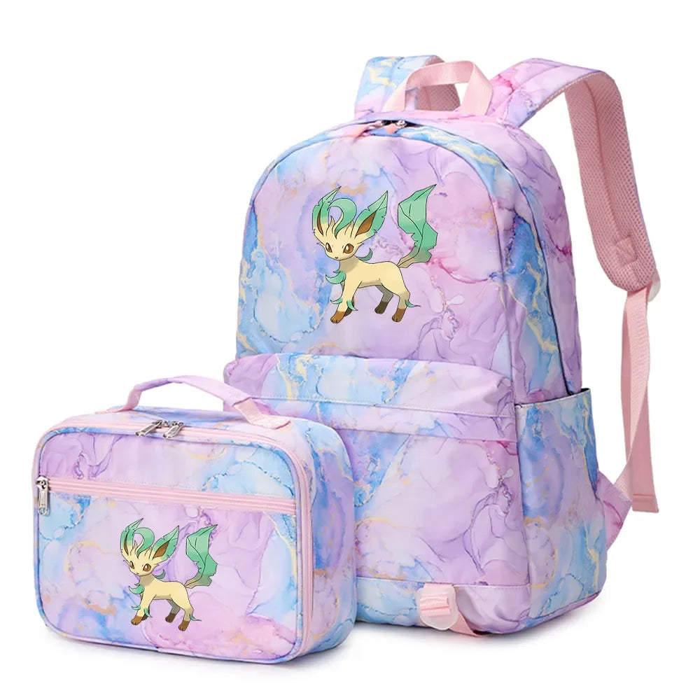 New Pokemon Eevee Sylveon 2Pcs Boys Girls Kids School Book Bags Travel Women Backpack Lunch Bag for Student Teenagers Sets