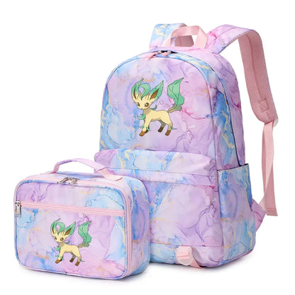 New Pokemon Eevee Sylveon 2Pcs Boys Girls Kids School Book Bags Travel Women Backpack Lunch Bag for Student Teenagers Sets