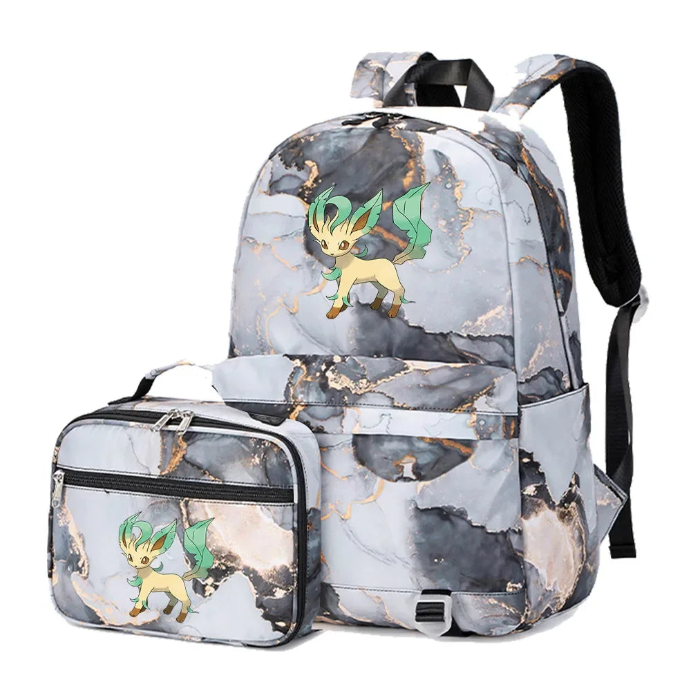 New Pokemon Eevee Sylveon 2Pcs Boys Girls Kids School Book Bags Travel Women Backpack Lunch Bag for Student Teenagers Sets