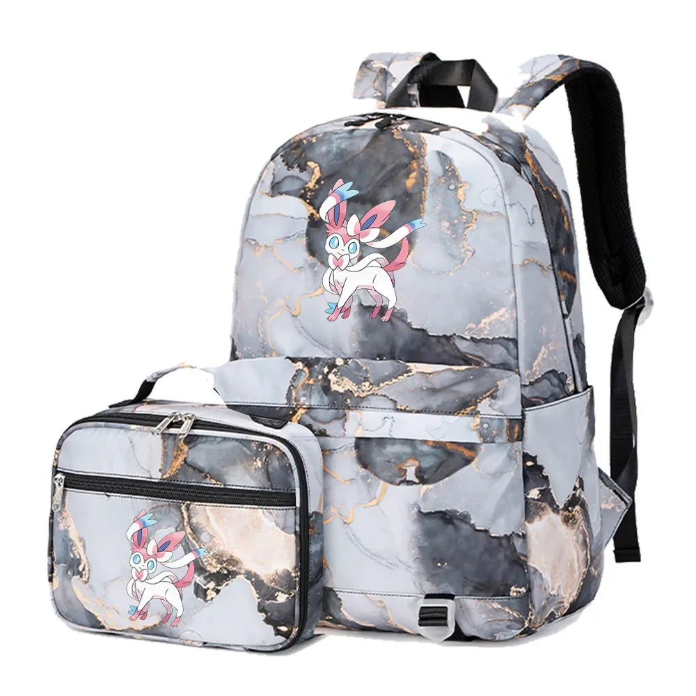 New Pokemon Eevee Sylveon 2Pcs Boys Girls Kids School Book Bags Travel Women Backpack Lunch Bag for Student Teenagers Sets