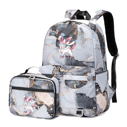 New Pokemon Eevee Sylveon 2Pcs Boys Girls Kids School Book Bags Travel Women Backpack Lunch Bag for Student Teenagers Sets
