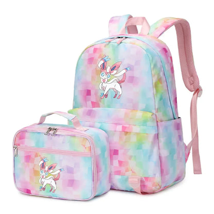 New Pokemon Eevee Sylveon 2Pcs Boys Girls Kids School Book Bags Travel Women Backpack Lunch Bag for Student Teenagers Sets