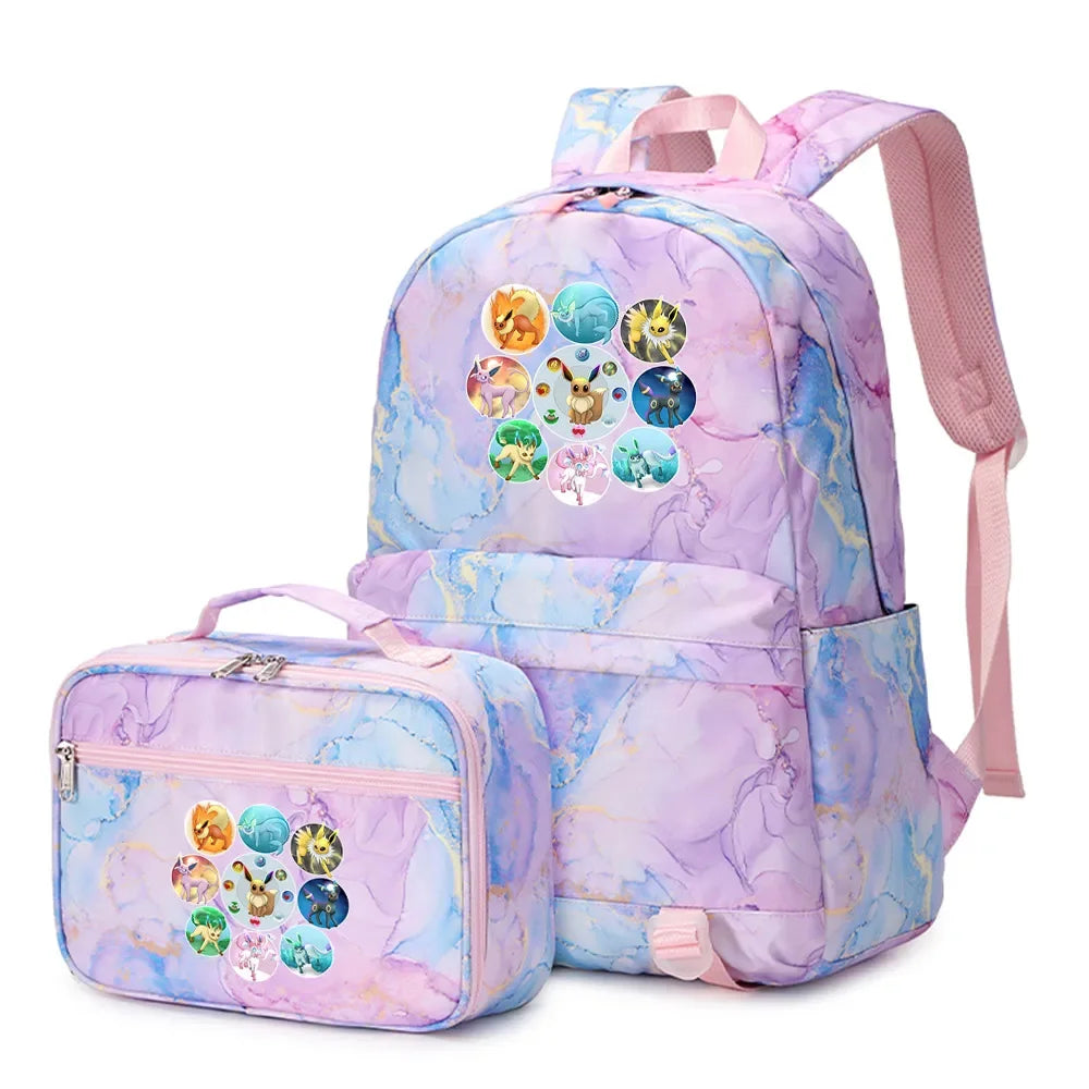 New Pokemon Eevee Sylveon 2Pcs Boys Girls Kids School Book Bags Travel Women Backpack Lunch Bag for Student Teenagers Sets