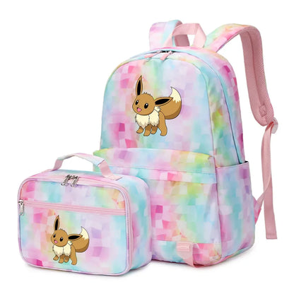 New Pokemon Eevee Sylveon 2Pcs Boys Girls Kids School Book Bags Travel Women Backpack Lunch Bag for Student Teenagers Sets