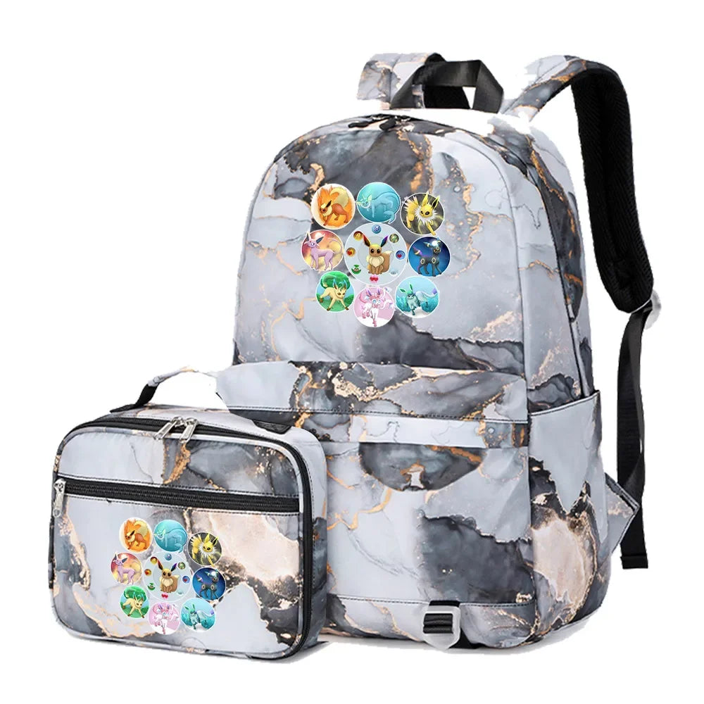 New Pokemon Eevee Sylveon 2Pcs Boys Girls Kids School Book Bags Travel Women Backpack Lunch Bag for Student Teenagers Sets