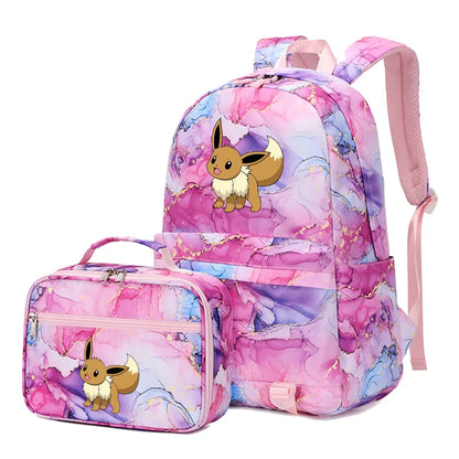 New Pokemon Eevee Sylveon 2Pcs Boys Girls Kids School Book Bags Travel Women Backpack Lunch Bag for Student Teenagers Sets