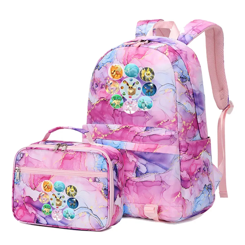 New Pokemon Eevee Sylveon 2Pcs Boys Girls Kids School Book Bags Travel Women Backpack Lunch Bag for Student Teenagers Sets